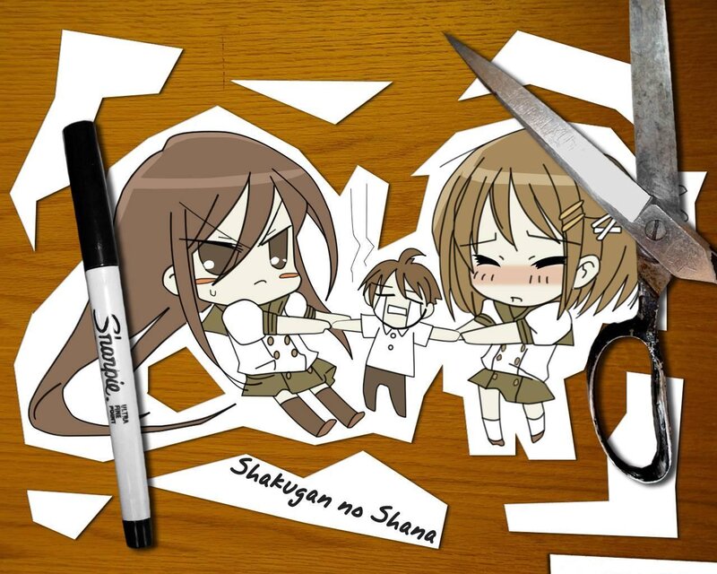 Chibi characters cut from paper