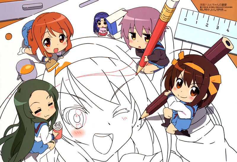 Chibi characters drawing a face