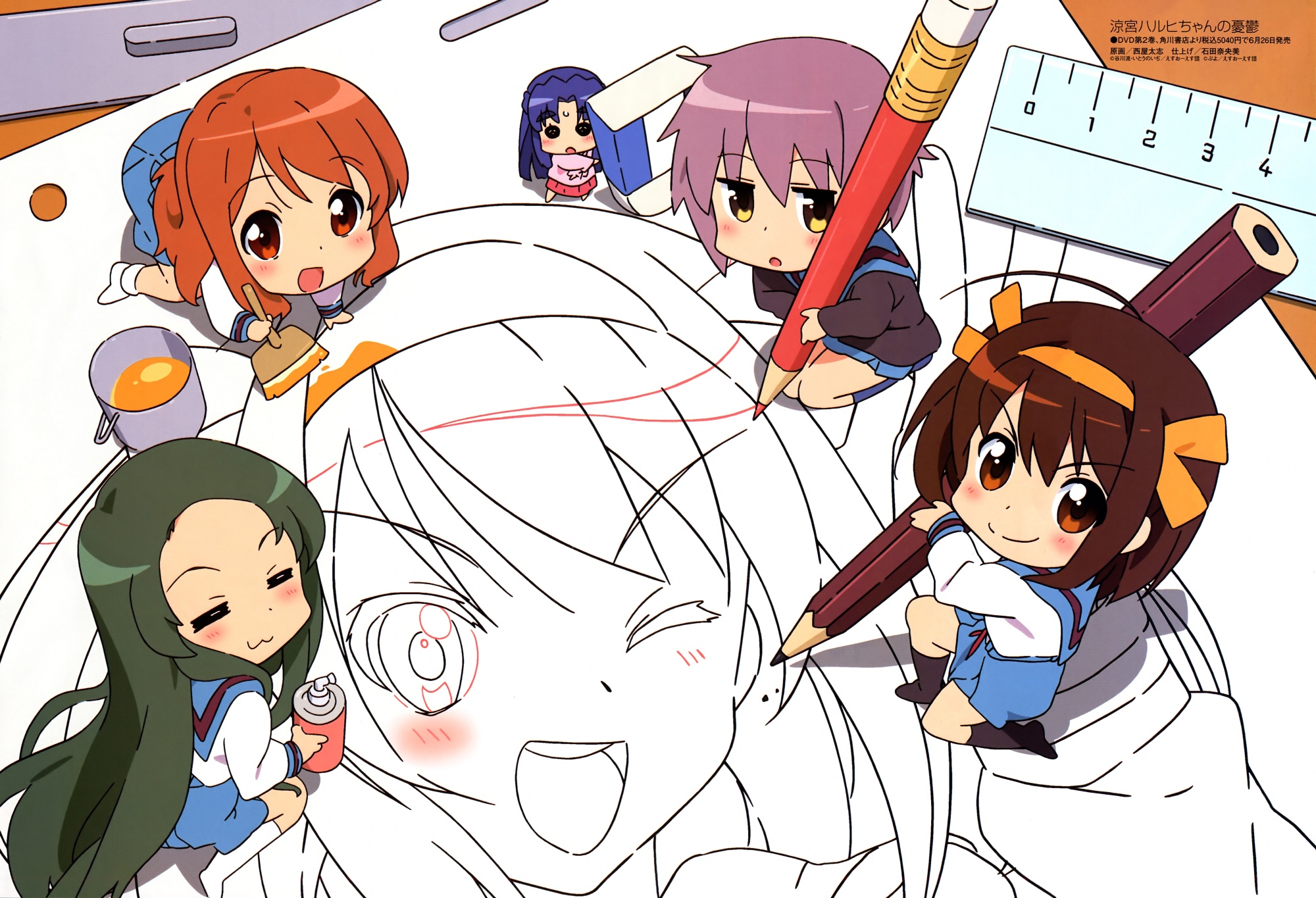 Chibi characters drawing a manga panel