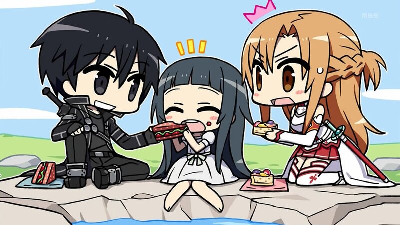 Chibi Characters Eating — Blue, Cheerful