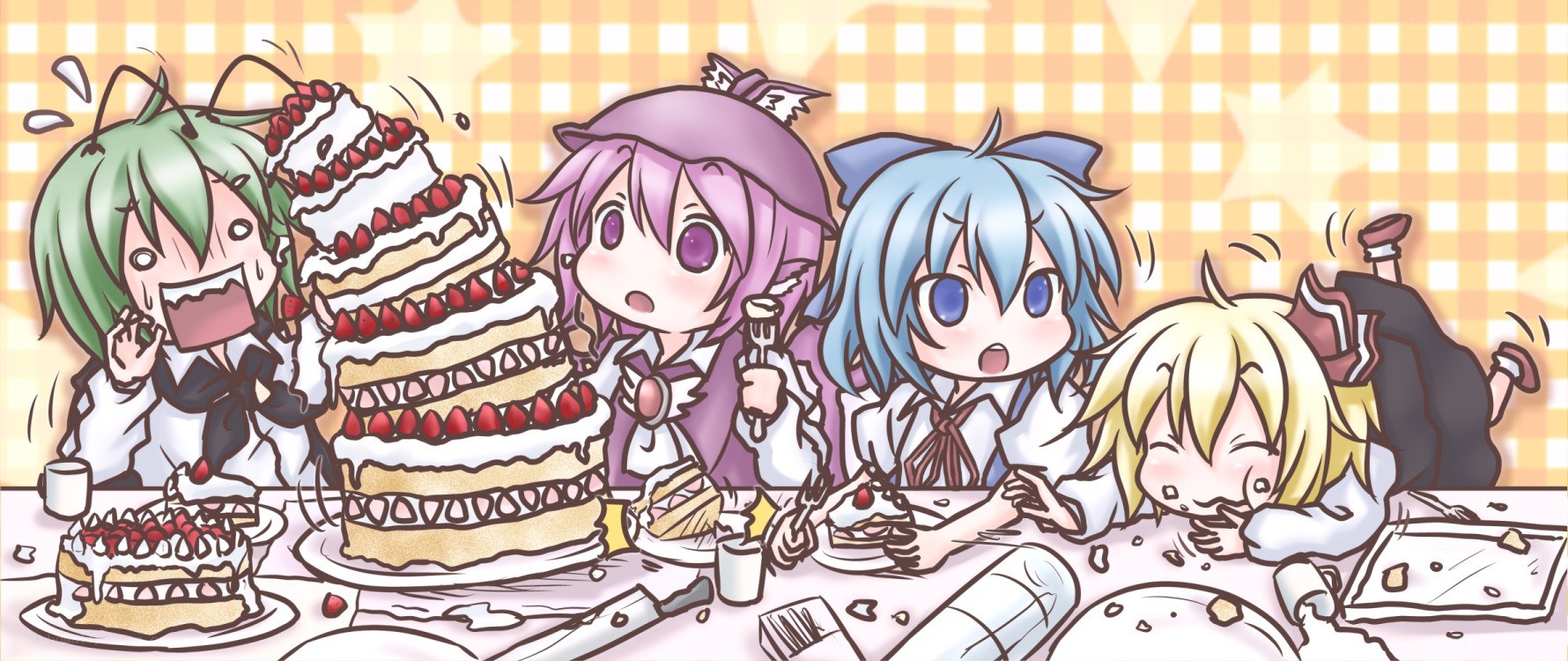 Chibi characters eating cake