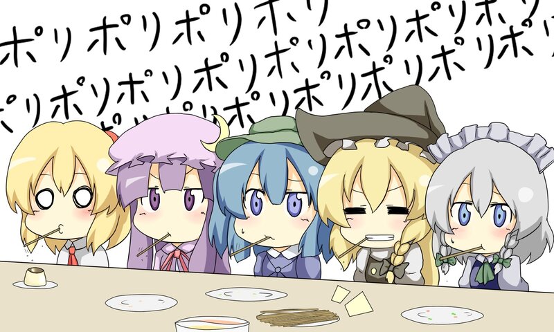 Chibi characters eating pudding