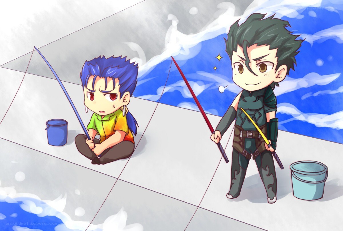 Chibi characters fishing