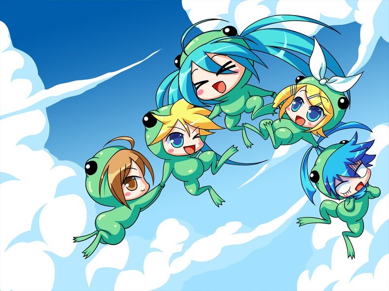chibi characters flying in the sky