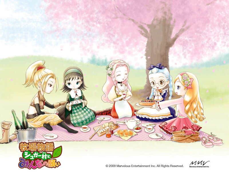 Chibi characters having a picnic