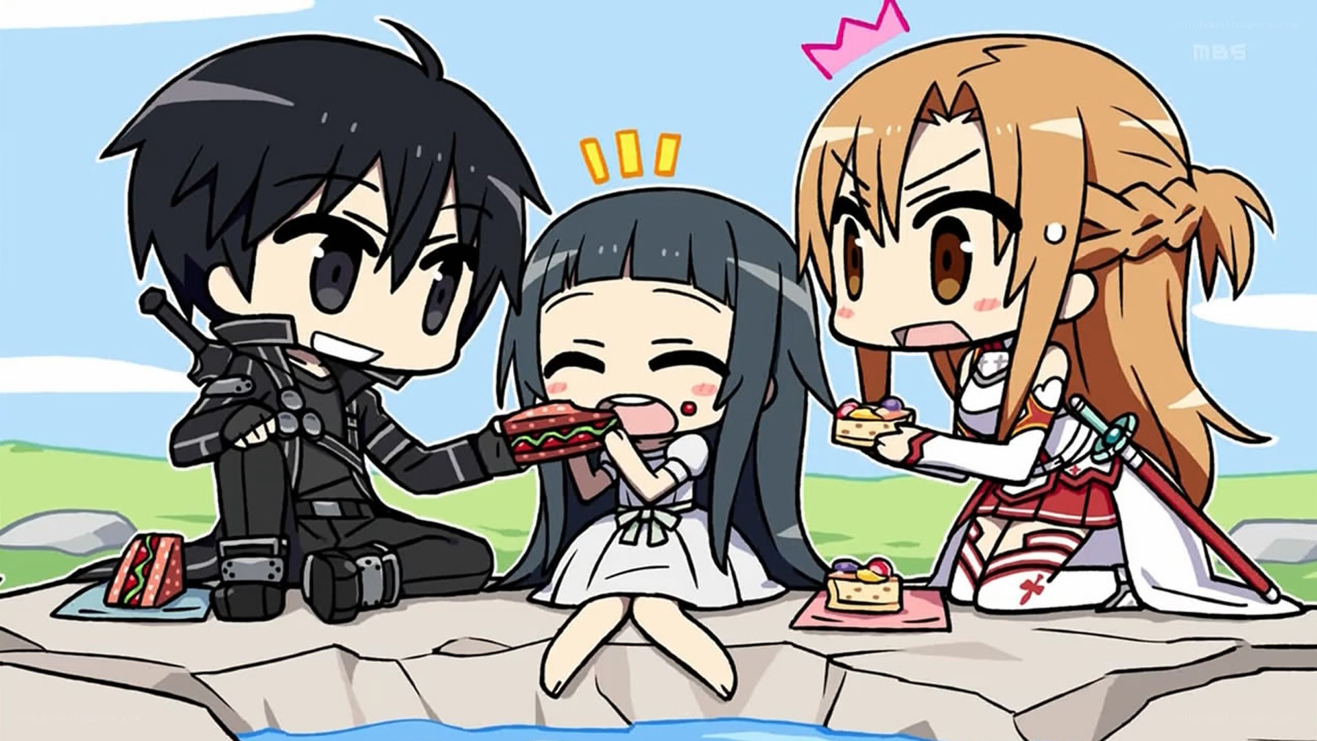 Chibi characters having a picnic