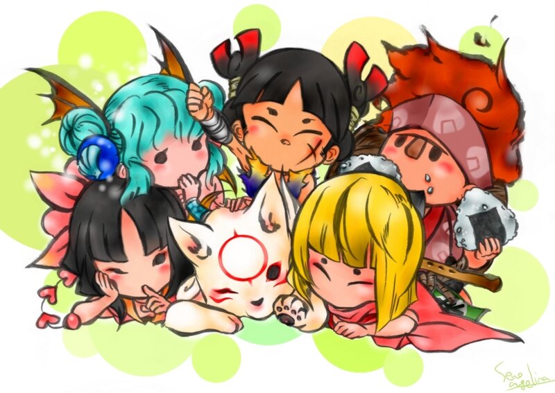 Chibi Characters Hugging — Green