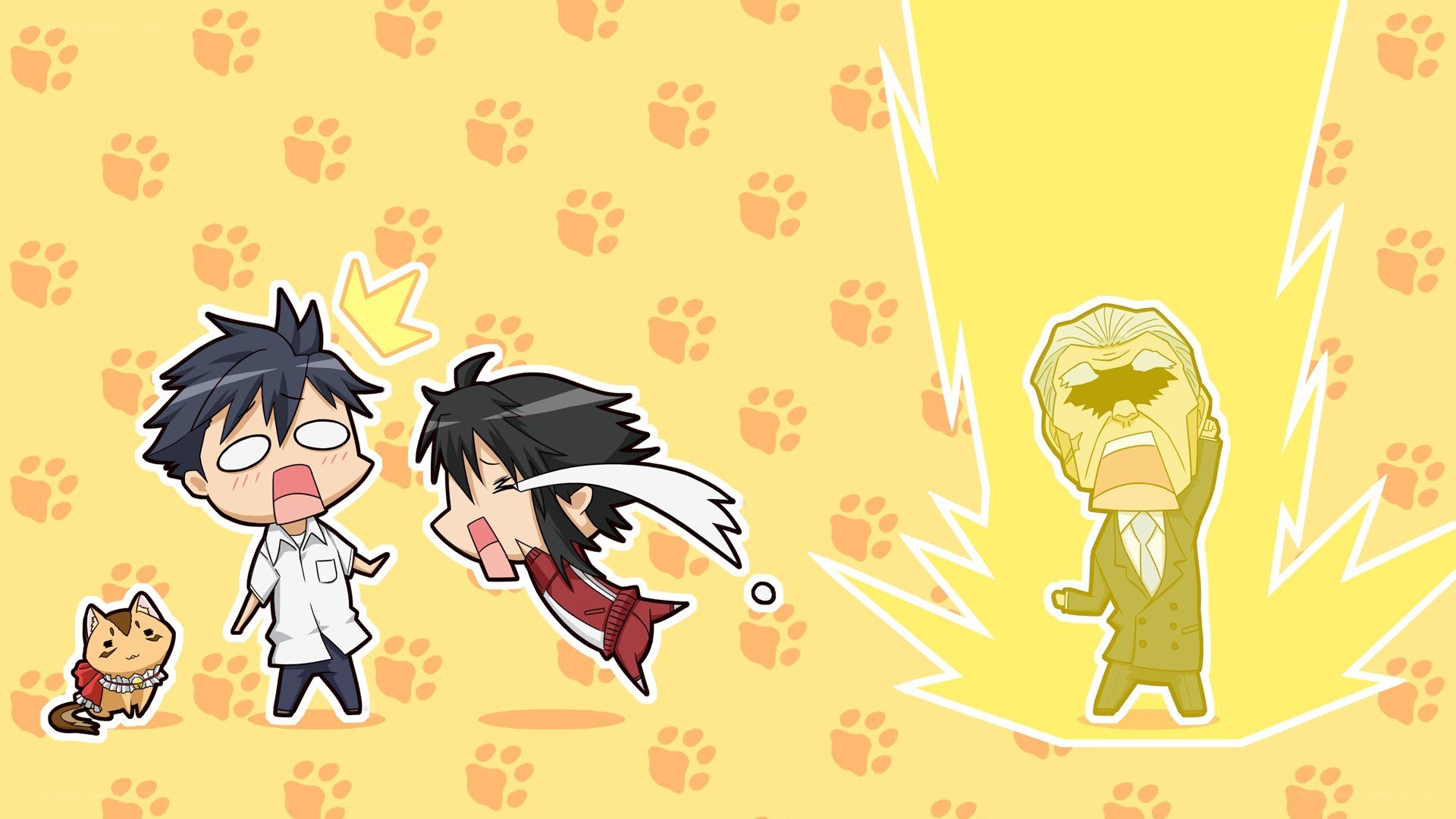 Chibi characters in a chaotic scene