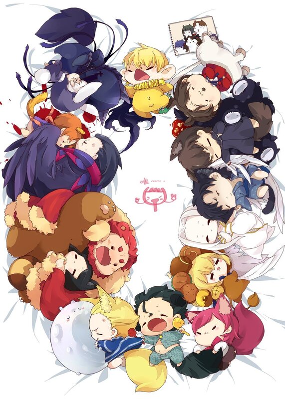 Chibi characters in a circle