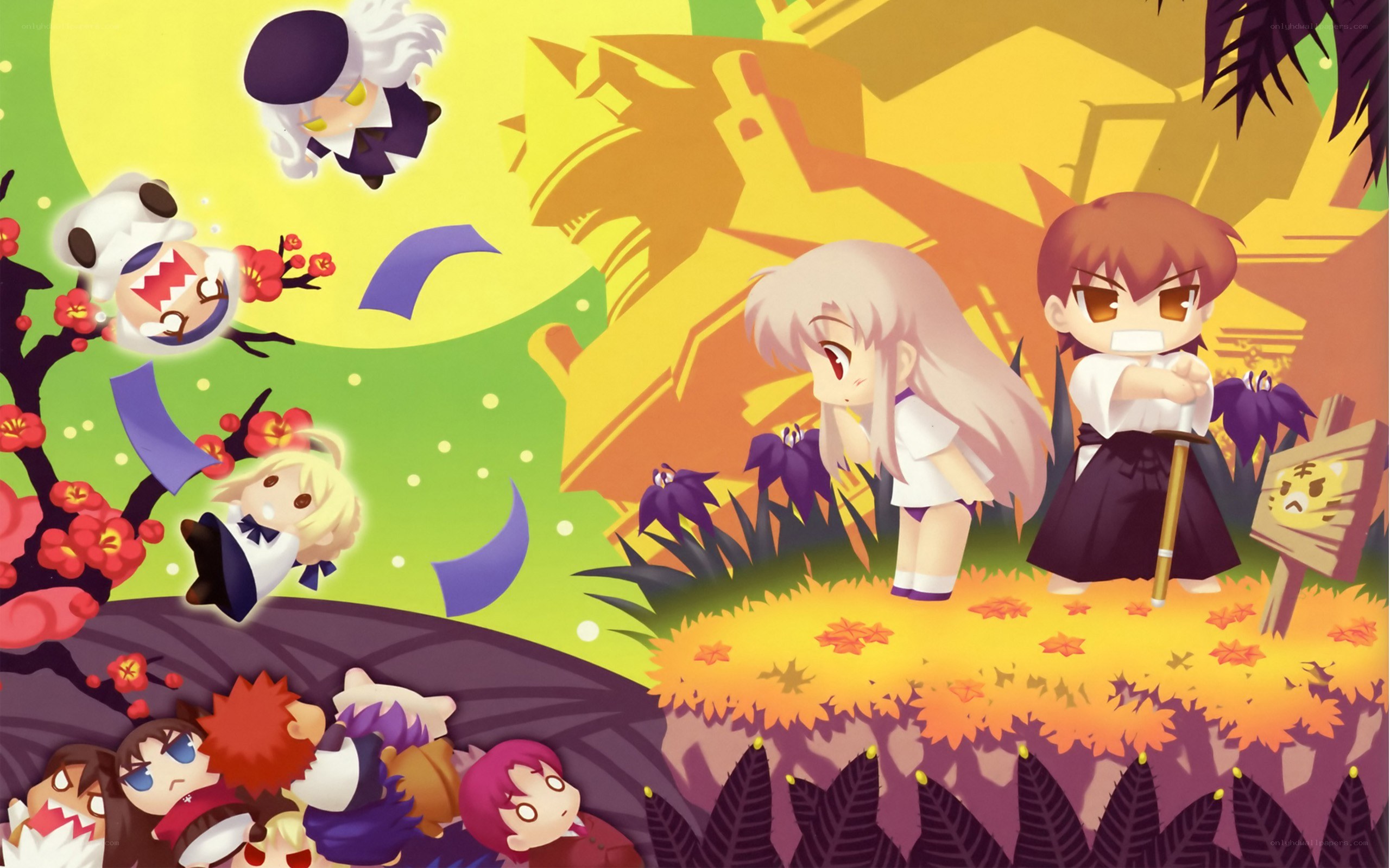 Chibi characters in a colorful scene