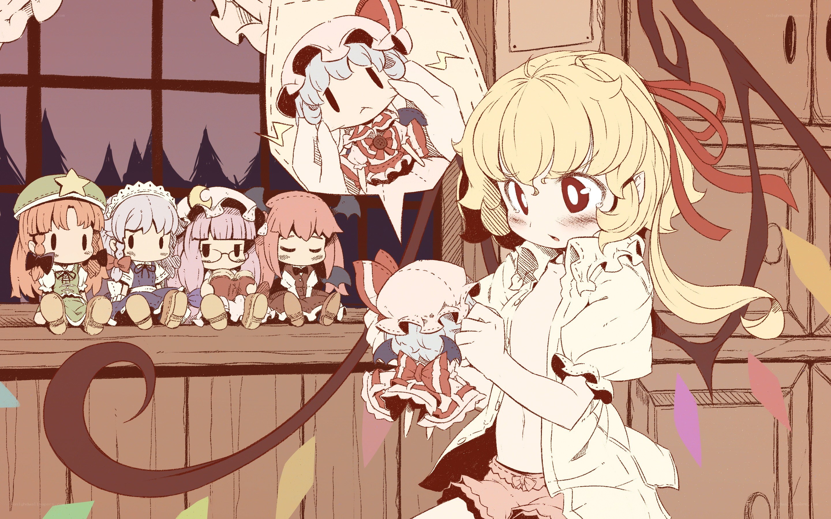Chibi characters in a cozy room