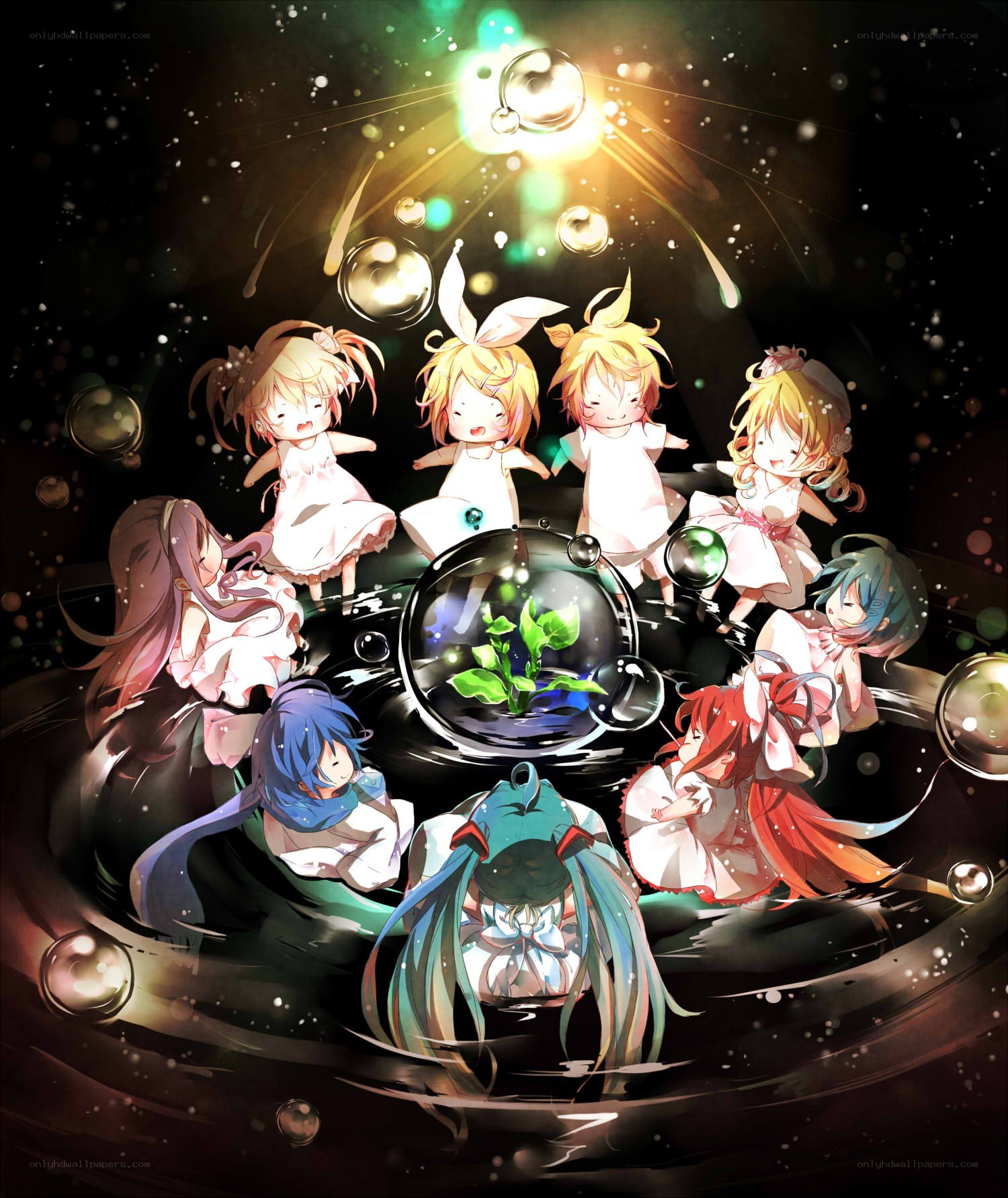 Chibi characters in a dreamy scene