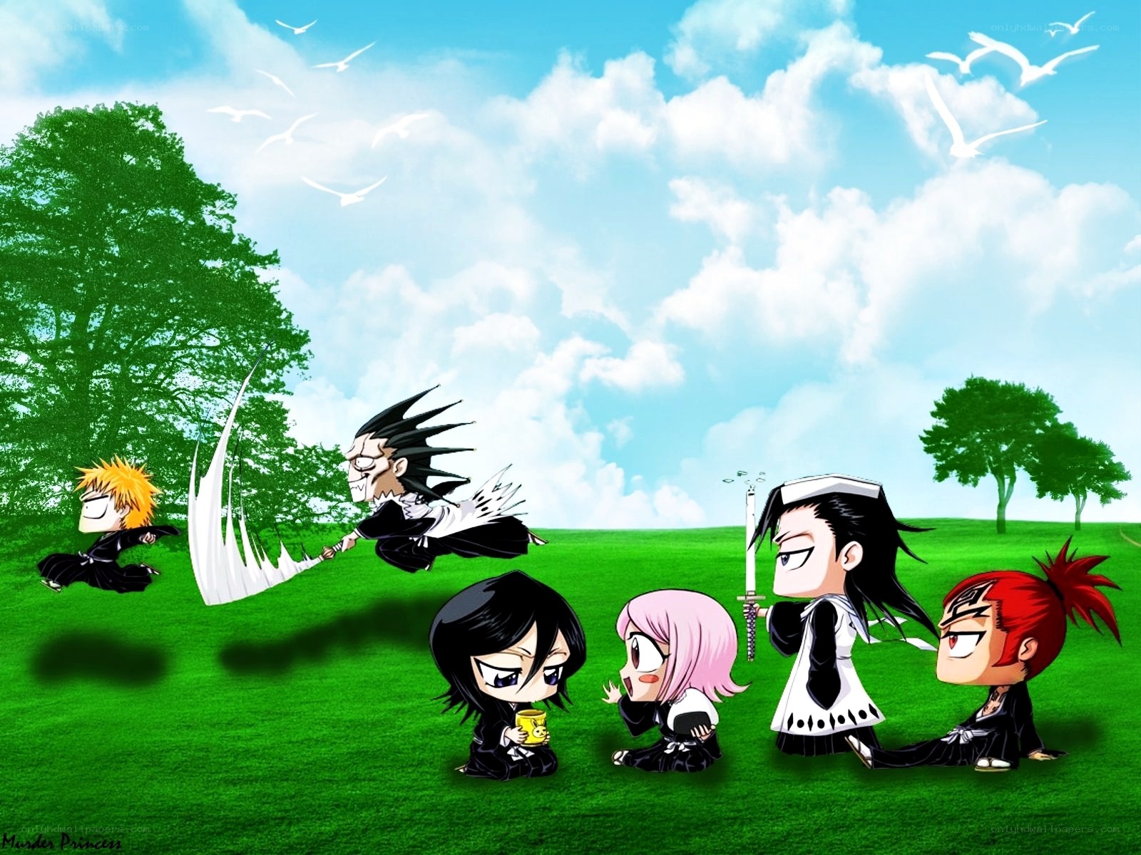 Chibi characters in a field