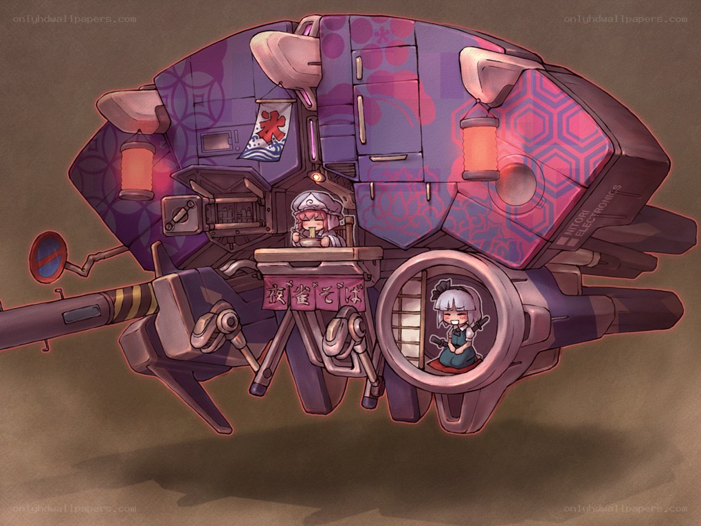 Chibi characters in a futuristic vehicle