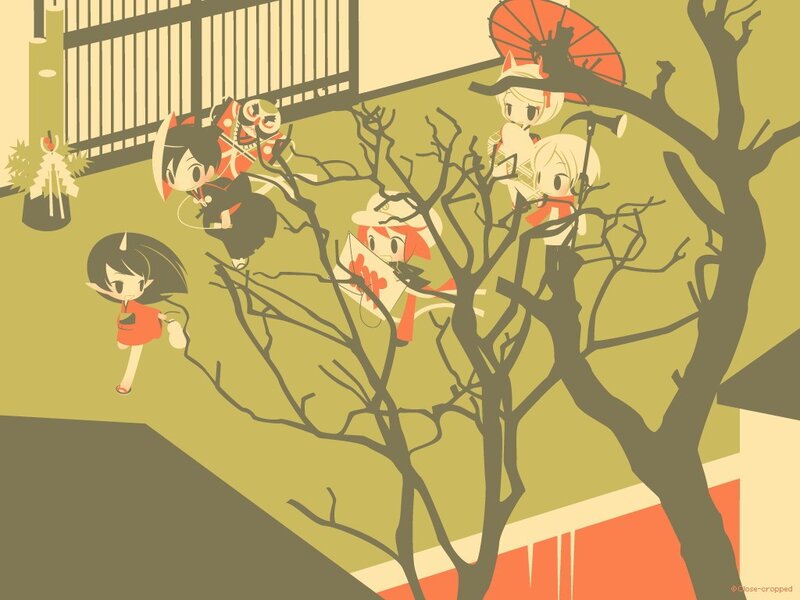 Chibi characters in a garden