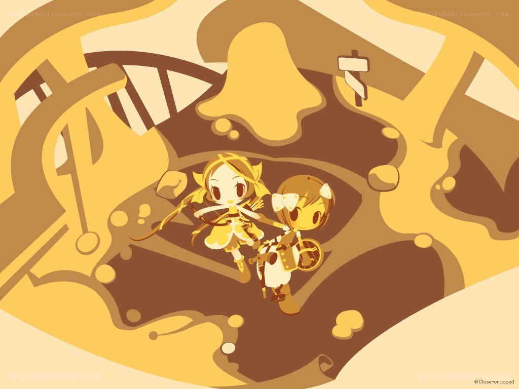 Chibi characters in a golden landscape