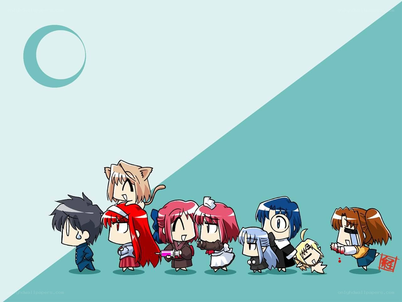 Chibi characters in a line