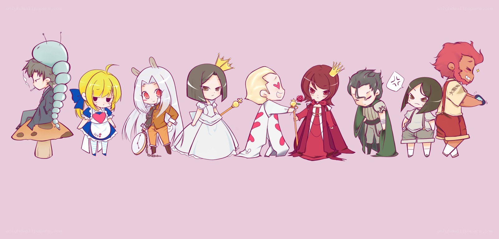 chibi characters in a line