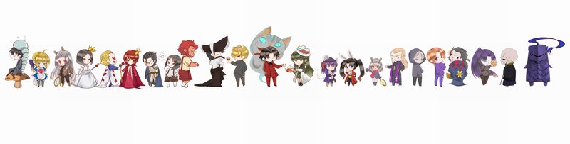 Chibi characters in a line