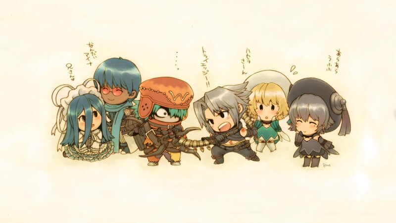 Chibi Characters in a Line — White, Playful