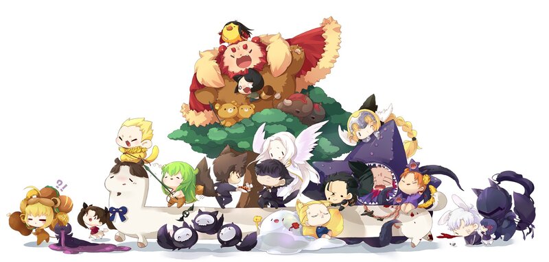 Chibi characters in a pile