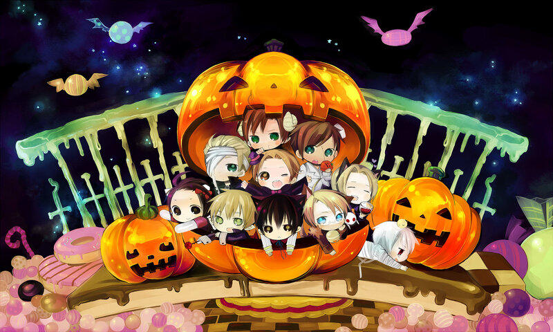 Chibi characters in a pumpkin