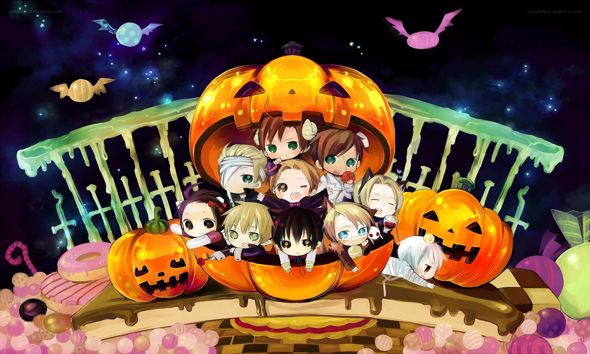 Chibi characters in a pumpkin