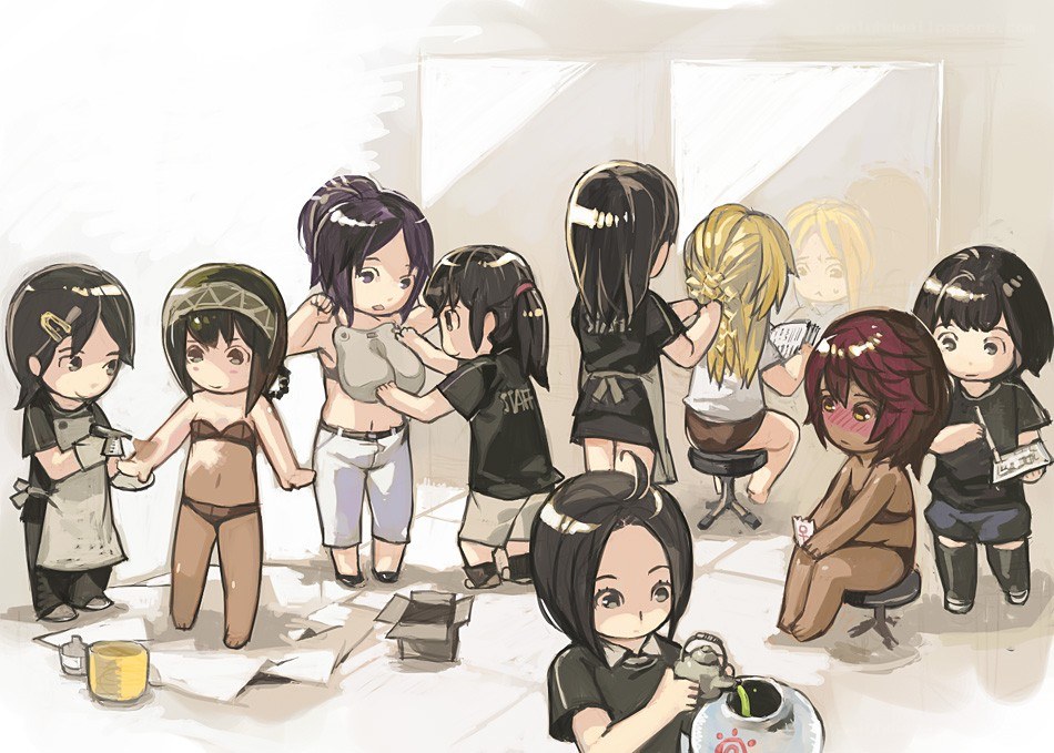 Chibi characters in a studio
