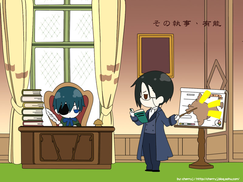 Chibi characters in a study