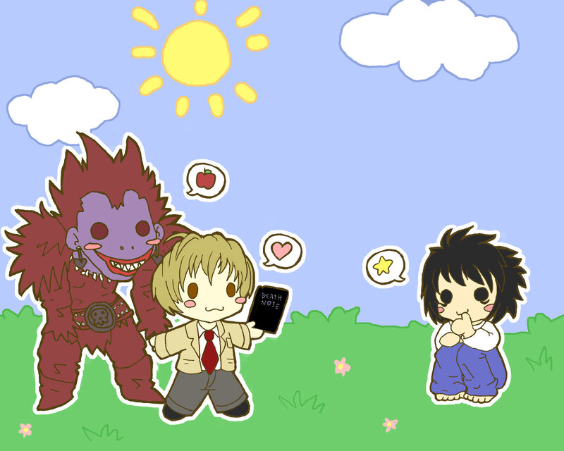 Chibi characters in a sunny field