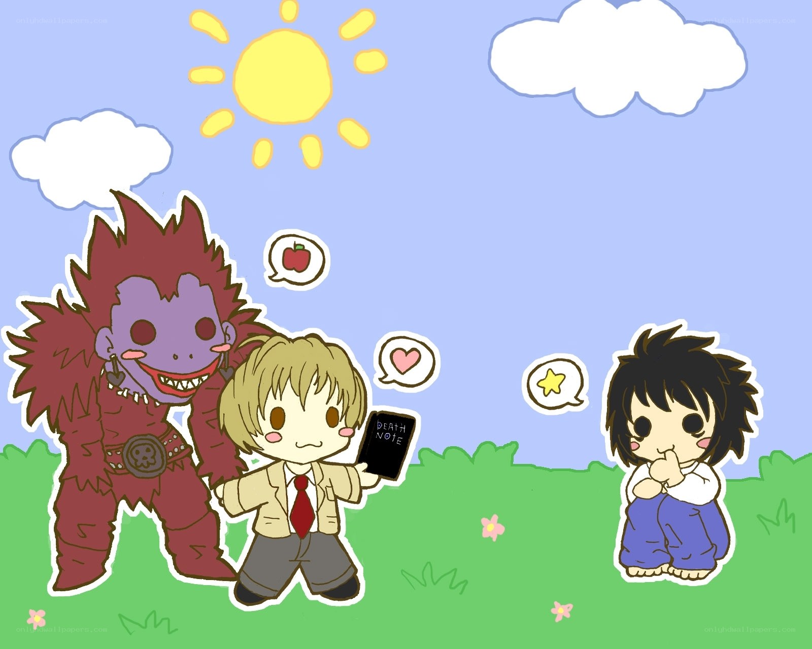 Chibi characters in a sunny field