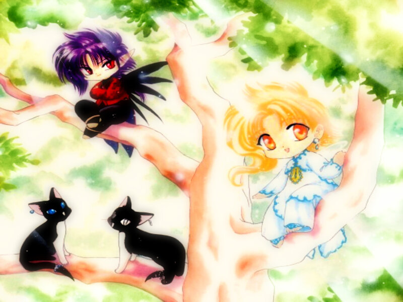 Chibi characters in a tree