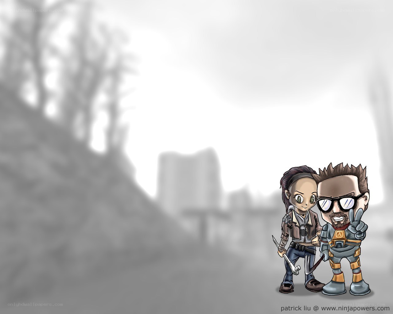 Chibi characters in a wasteland