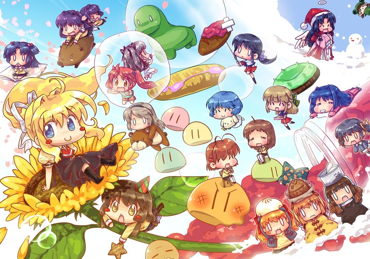 Chibi characters in a whimsical scene