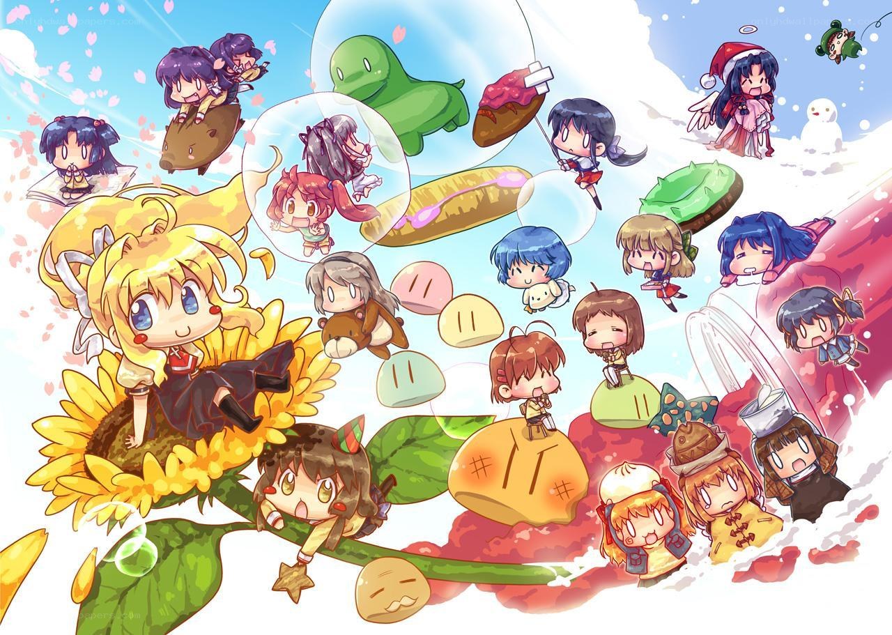 Chibi characters in a whimsical scene