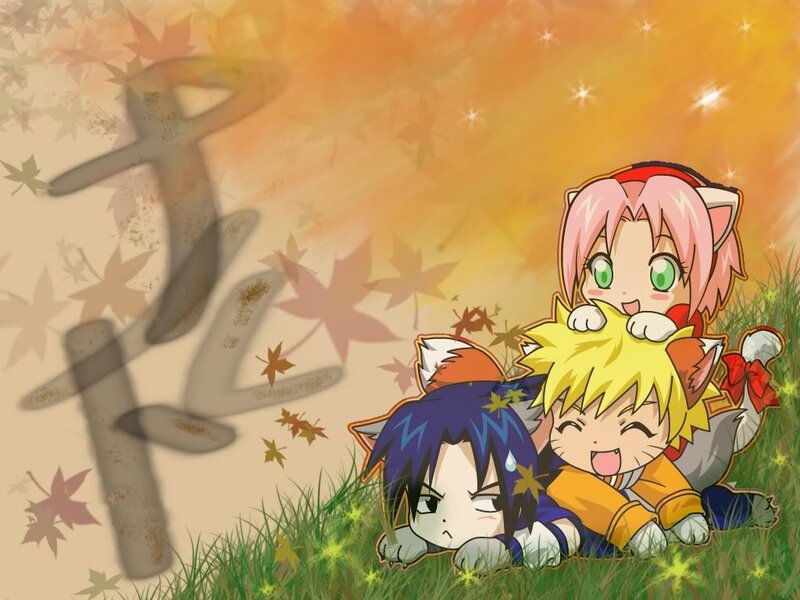 Chibi characters in autumn