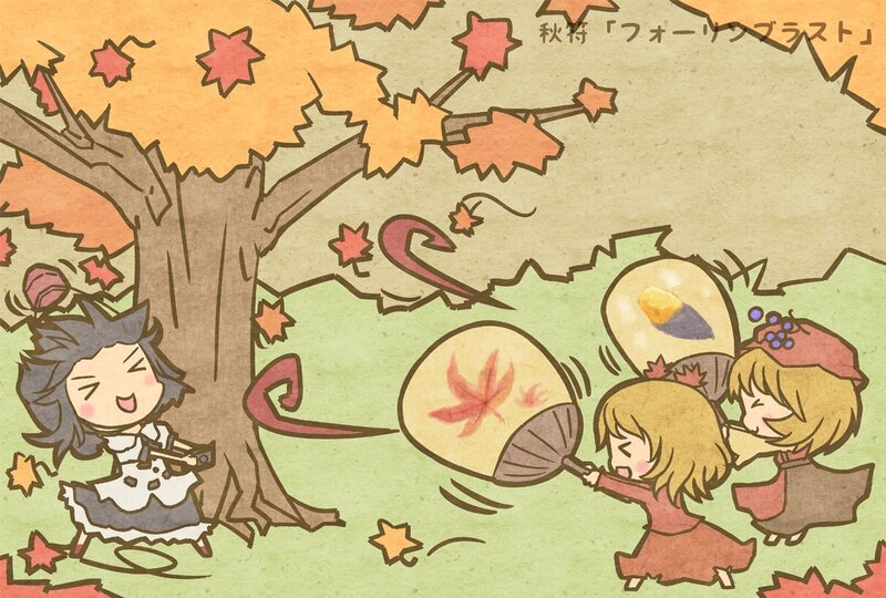 Chibi characters in autumn