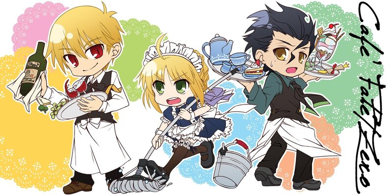 Chibi characters in cafe roles