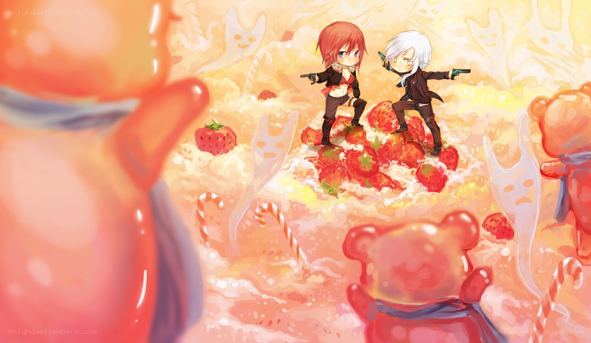 Chibi characters in candy world