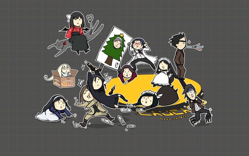 Chibi characters in chaotic scene