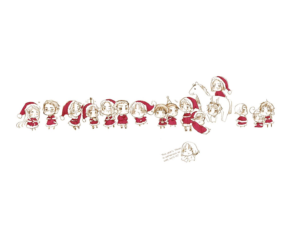 Chibi characters in Christmas outfits