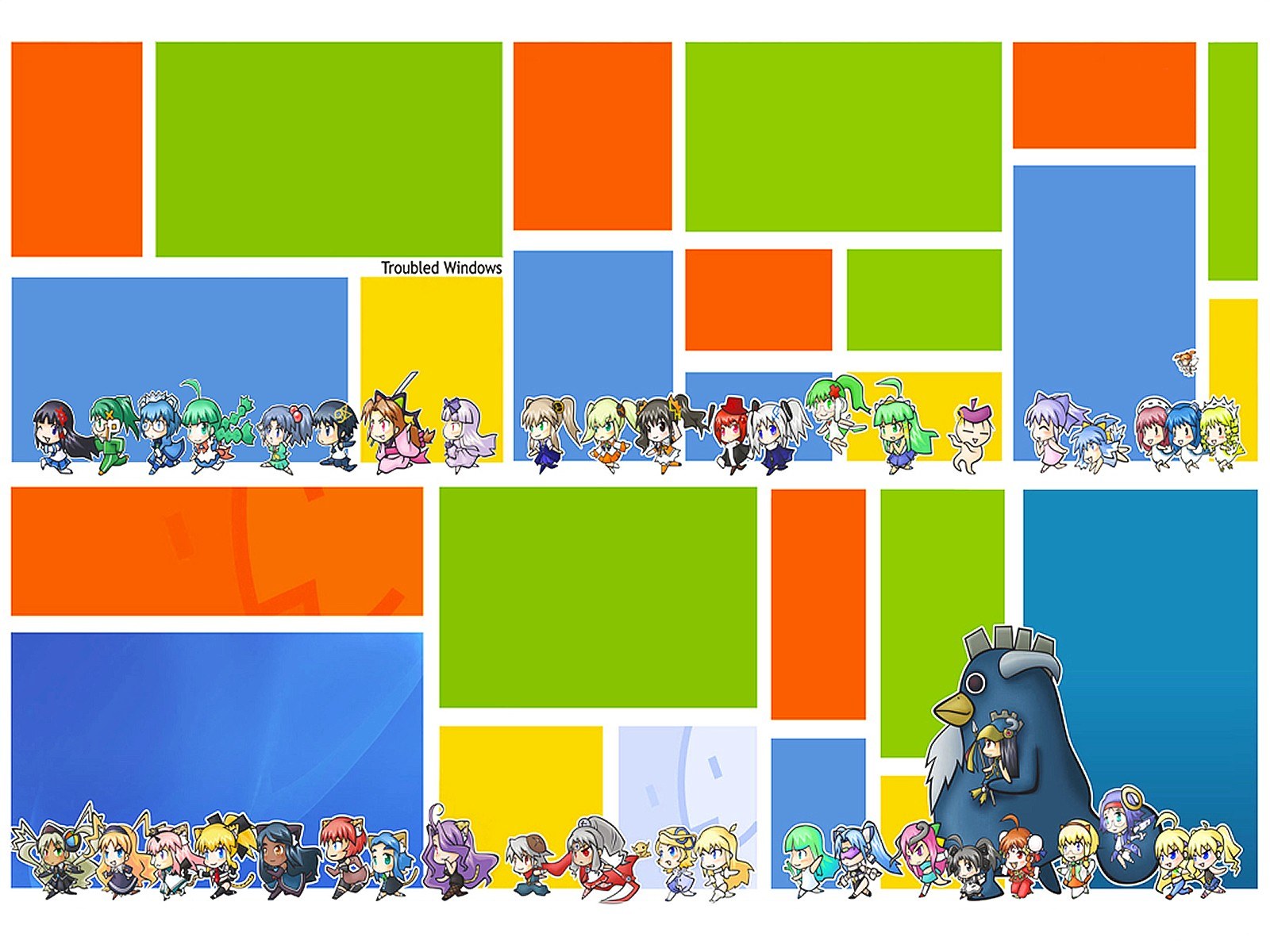 Chibi characters in colorful panels