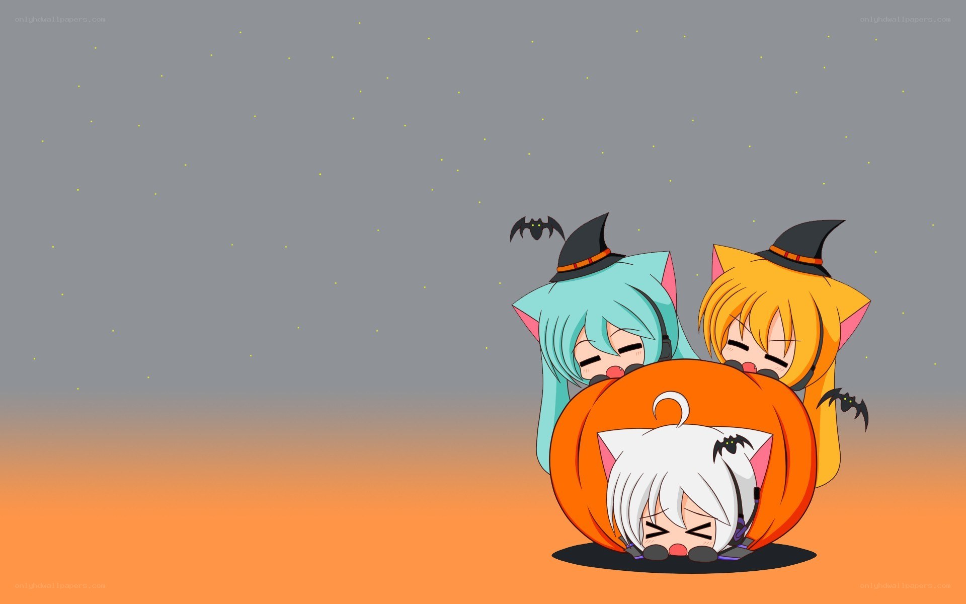 Chibi characters in Halloween costumes