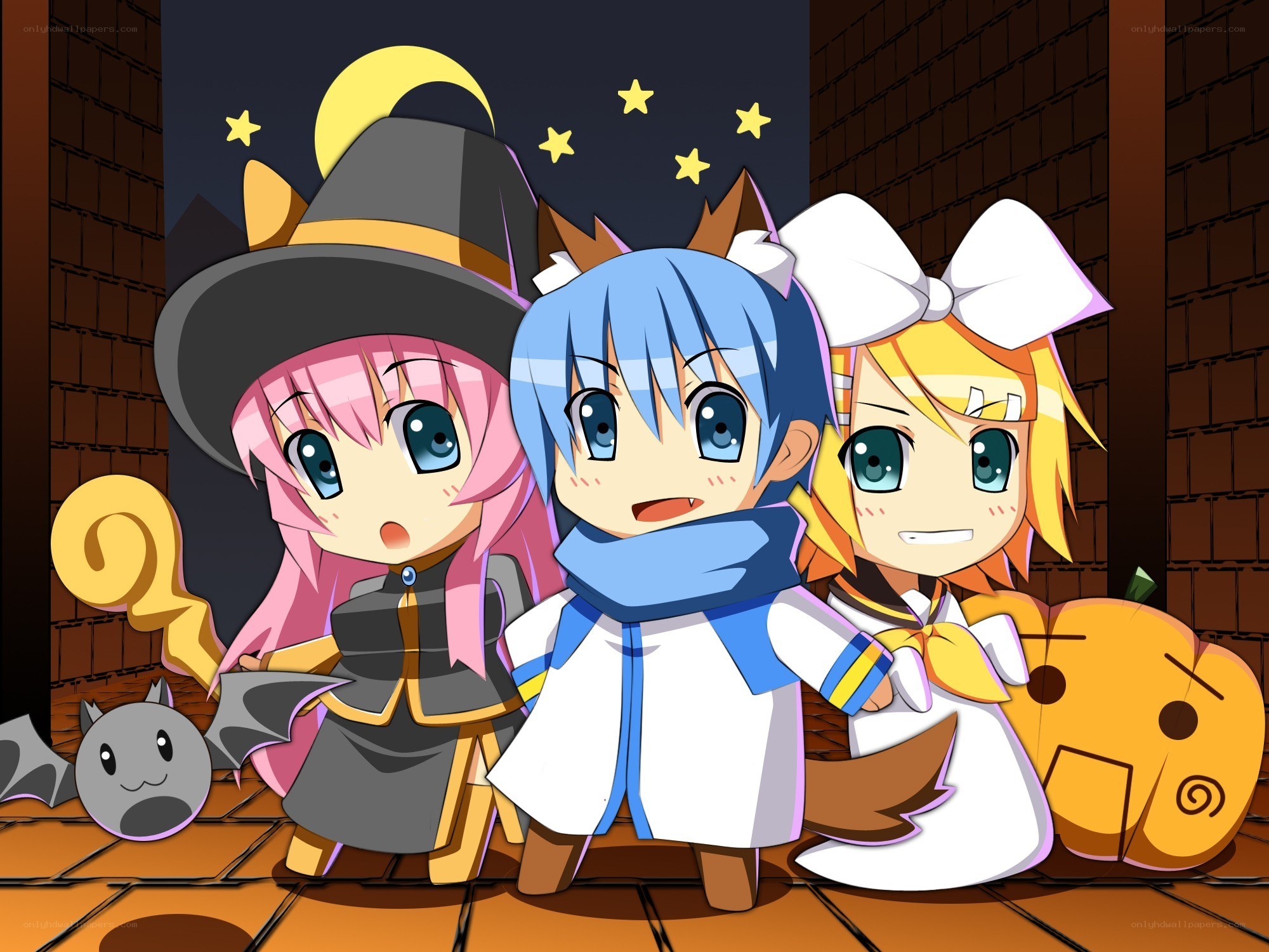 Chibi characters in Halloween costumes