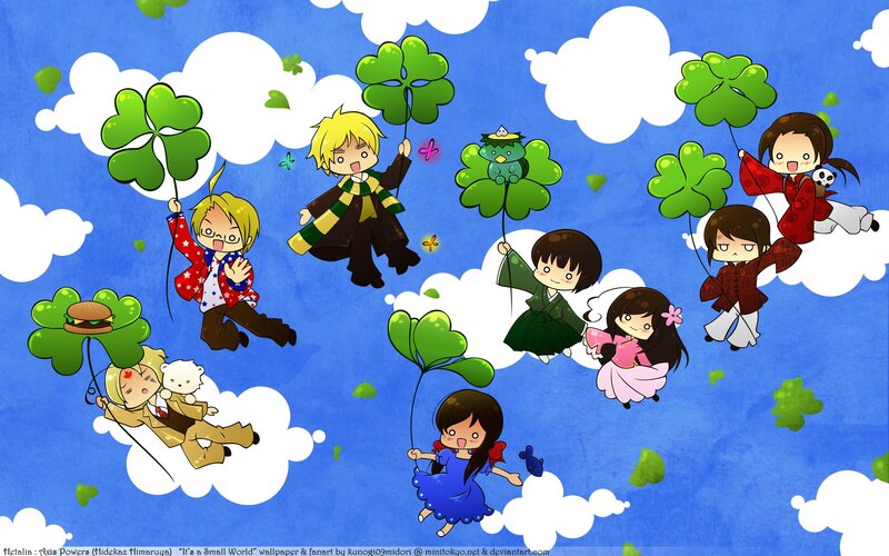 Chibi characters in sky
