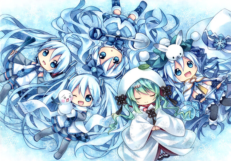 Chibi Characters in Snow — Blue, Playful