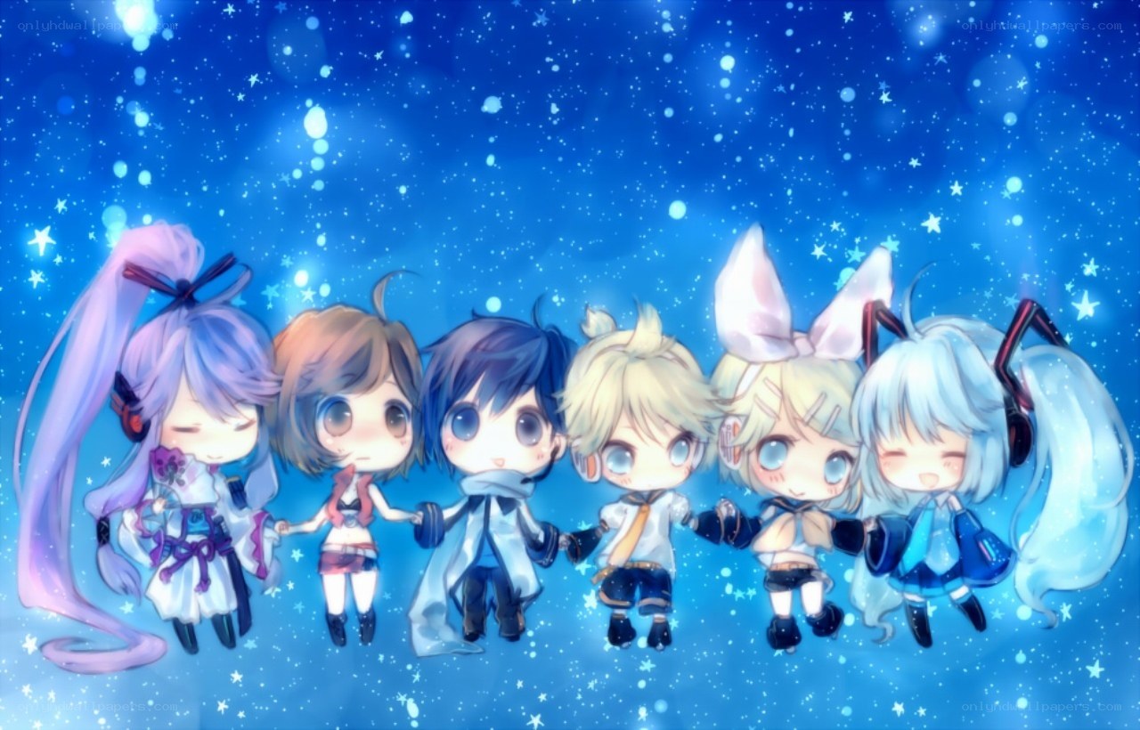 Chibi characters in starry sky