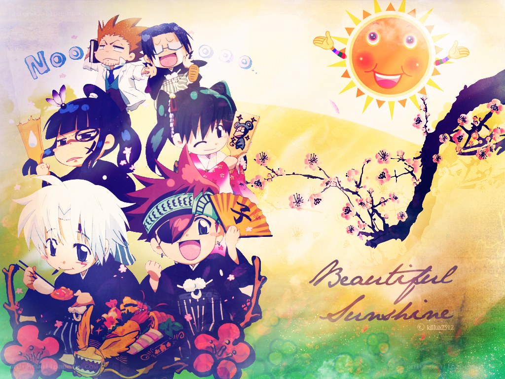 Chibi characters in sunny garden