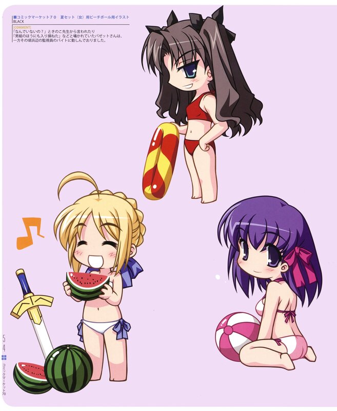 Chibi characters in swimsuits