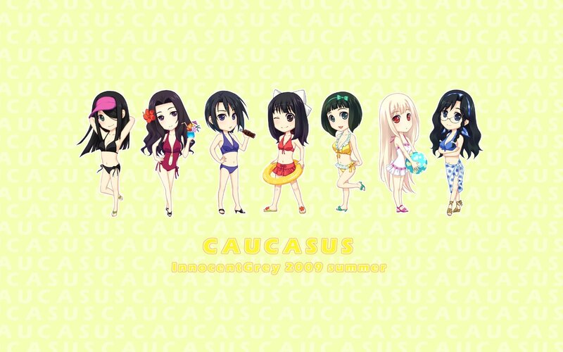 Chibi characters in swimsuits